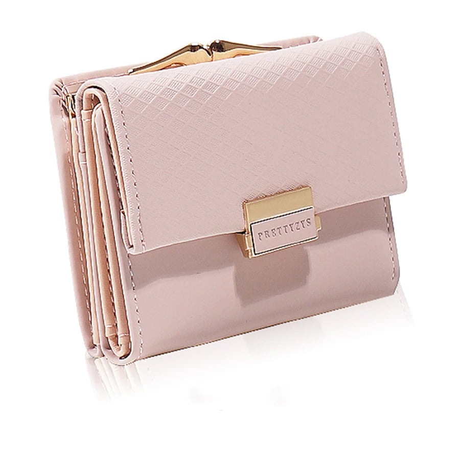Purse Women's Short Korean PU plaid buckle triple Fold bag Folding niche fashion trend All-in-one Student Coin Coin Purse Women'