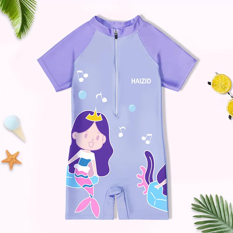 2-14Y Toddler Kids Child Girls Pink Princess Print One Piece Swimsuit Swim Surf Beach Wear Bathing Suit