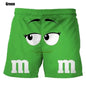 Funny M&M's Chocolate Bean Beach Shorts Men 3D Printing M&M Board Swimsuit Summer Quick Drying Sport