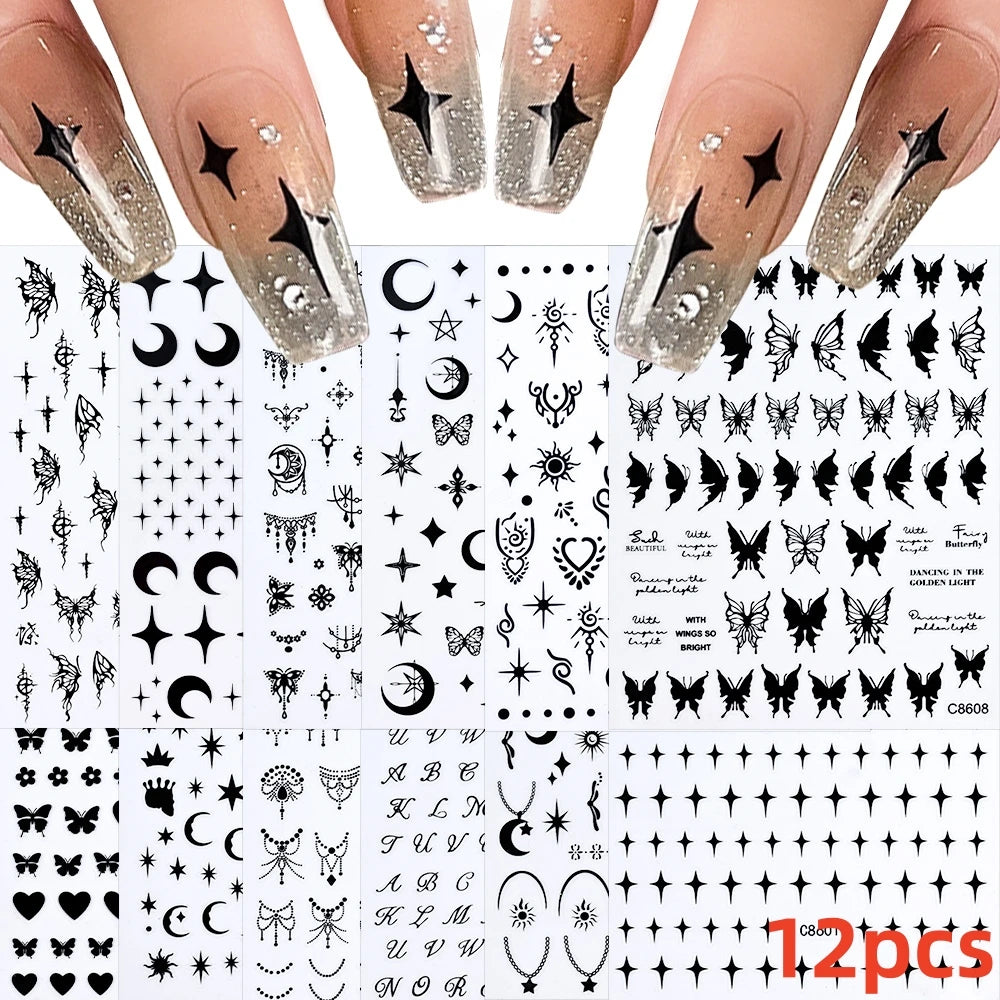 8Pcs Red Heart Nail Stickers 3D Bronzing Silver Gold Heart Shape Star & Moon Metal Totem Nail Slider Self-Adhesive DIY Nail Art*