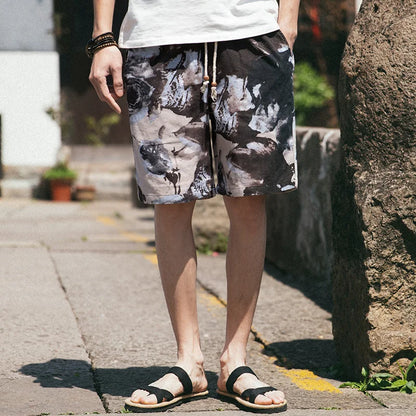 2025 Summer New Boutique Flower Cotton Linen Men's Casual Beach Shorts Men's Comfortable Breathable Leisure Shorts Male XXXXXL