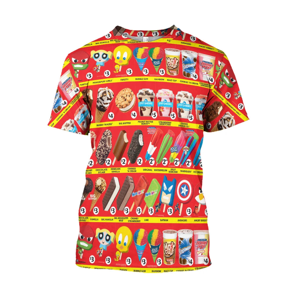 Men's T-Shirt Ice Cream Print Top Summer Short Sleeve 3d T-Shirts Fashion Casual Crew Neck Male Oversized Clothing Pullover