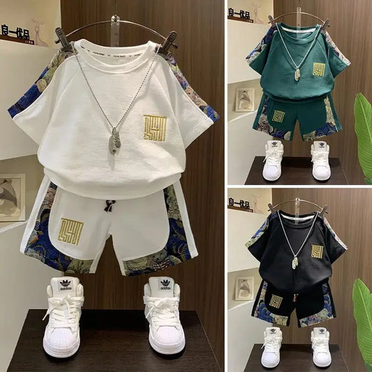 Children's Summer Set 2025 New Boys' Baby Cool Handsome Short sleeved T-shirt Shorts Two piece Set