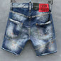 New Summer Men Blue Denim Shorts Italian Style Male Shorts Jeans High Quality Male Stretch Fit Ripped Denim Jeans Shorts Size 38