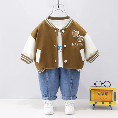 0-4 years old autumn new fashion cute car baby suit boys and girls long-sleeved striped three-piece children's sports suit
