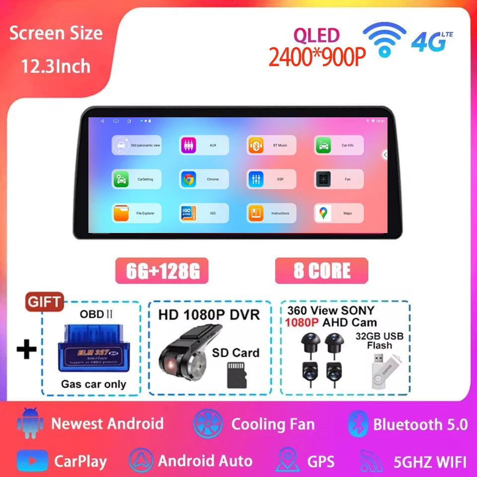 12.3  For Mazda 3 Mazda3 3 Axela BM 2013 - 2019 Android 14 QLED Screen GPS Car Radio Video Player Multimedia Navigation Carplay