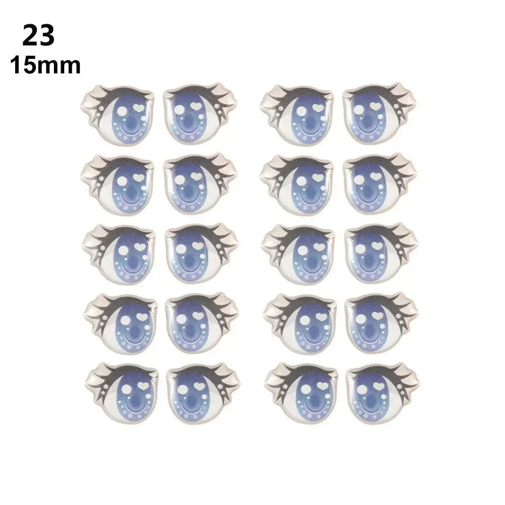 10Pairs Long Eyelashes Cute Love Cartoon Eyes Stickers Anime Figurine Doll Face Organ Paster Clay Decals DIY Doll Accessories