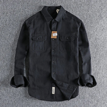 Ameikeji British Style Retro Long Sleeve Shirt Coat Men Spring  Autumn Twill Cotton Versatile Solid Color Male Cargo Work Shirts