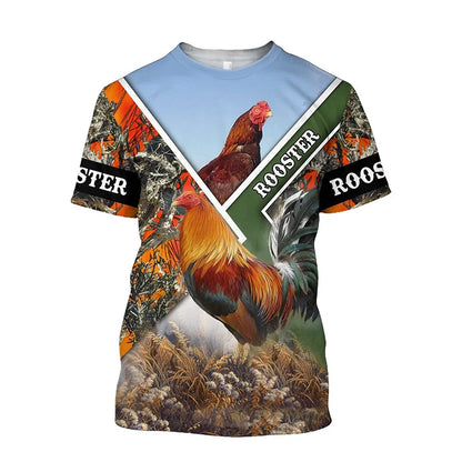 Rooster Fight Pattern T Shirt For Men Funny Chicken 3D Printed Tees Summer Casual Short Sleeve Round Neck Tops Unisex T-Shirts