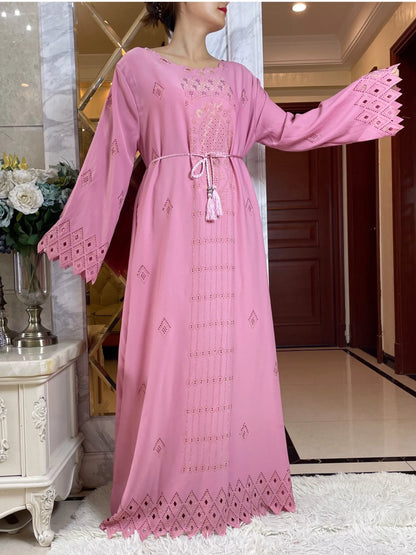 2024 Fashion Diamonds Hollow design Abaya Ramadan Eid Closed Long Abaya Dubai Women Muslim Dress Modest Islamic Clothing