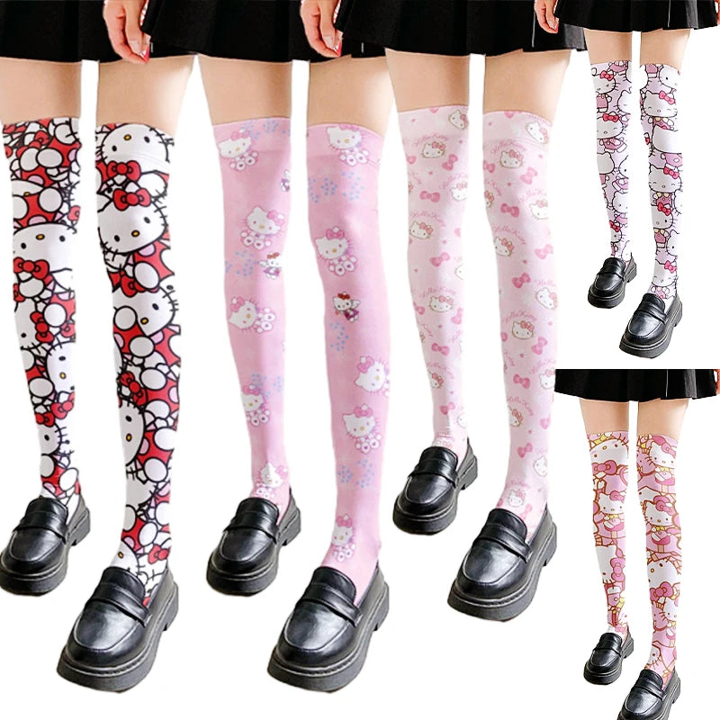 New Kawaii Hello Kitty My Melody Elasticity Ladies Knee Socks Anime Sanrios Girls Ultra-thin Spring Summer Lolita Long Stocking