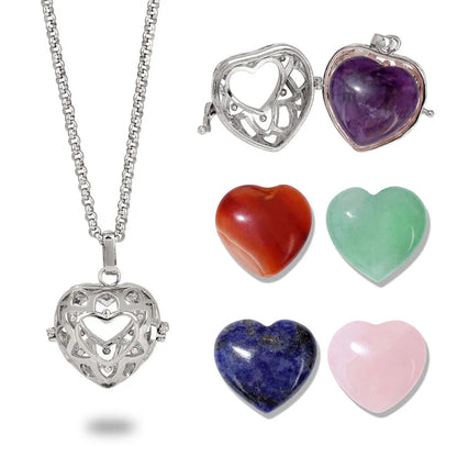 Heart Stone Pendent Necklace Natural Amethysts Carnelian Quartzs Stainless Steel Chain Necklace Wedding Birthday Jewelry Gift