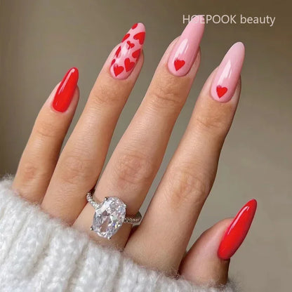 24pcs Black 3D Bow Almond Fake Nails Tips Pearl Love Sequin Design False Nails Art Removable Waterproof Artificial Press on Nail