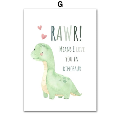 Cartoon Dinosaur Numbers Alphabet Jurassic Dino Nursery Posters Print Canvas Painting Wall Art Picture Baby Kids Room Home Decor