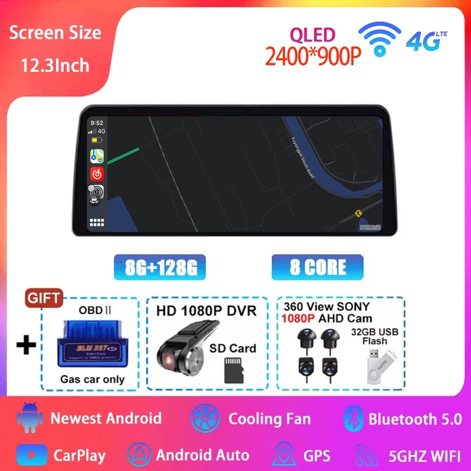 12.3  For Mazda 3 Mazda3 3 Axela BM 2013 - 2019 Android 14 QLED Screen GPS Car Radio Video Player Multimedia Navigation Carplay