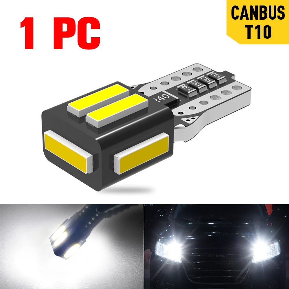 A pack 7020 SMD T10 W5W 194 Led Bulb Parking Car LED Side Light Trunk Lamp 12V White Lighting For Peugeot 206 308 307 207 Orange
