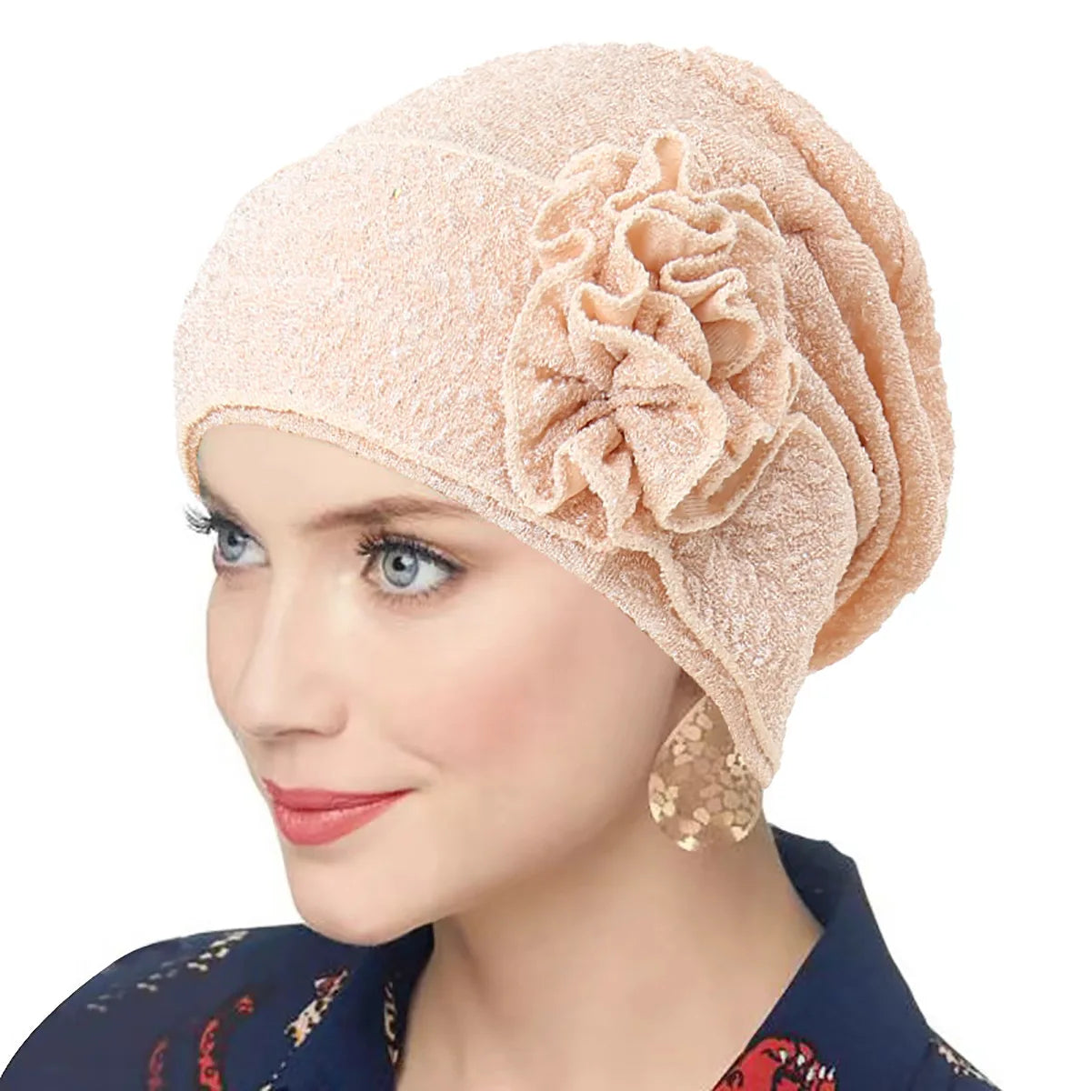 New Women Gold Silver Turban Hats Chemo Bandana Hijab Pleated Indian Cap Turbante Hat Ladies Hair Loss Headscarf Muslim Headwear