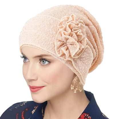 New Women Gold Silver Turban Hats Chemo Bandana Hijab Pleated Indian Cap Turbante Hat Ladies Hair Loss Headscarf Muslim Headwear