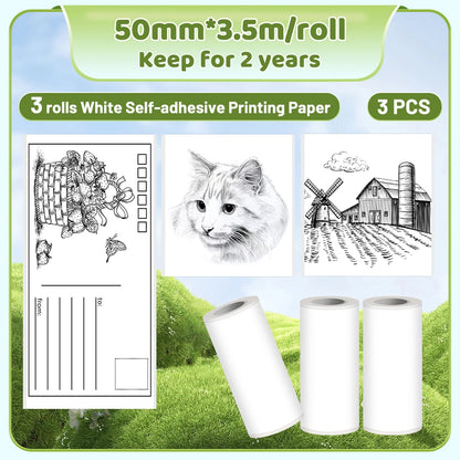 Phomemo T02 Thermal Printer Paper Thermal Sticker BPA Free for Journal Photo Picture Texts Study Notes To Do List 3rolls/box