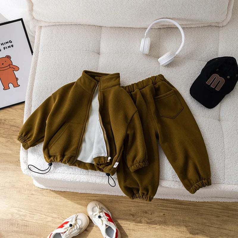 IYEAL Children's Baby Clothing Sets  Winter Fleece Casual 2 PCS Child Sets Sport Suit for Girls Boys Clothes Coat+Pants 1-6 Yrs