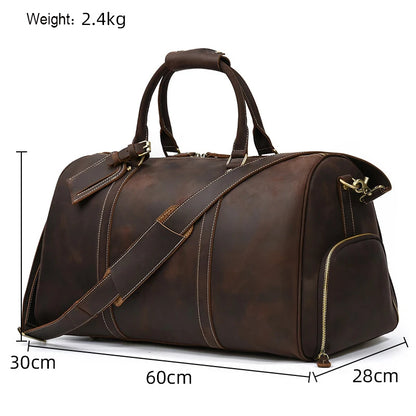 Vintage Men Genuine Leather Travel Bag Travel Tote Big Weekend Bag Man Cowskin Duffle Bag Hand Luggage Male Handbags Large 60cm