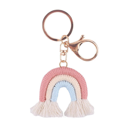 Lovely Hand Knitted Rainbow Tassel Keychain For Women Girl Cute Weave Key Ring Pendant Handbag Hanging Decoration Car Key Charms