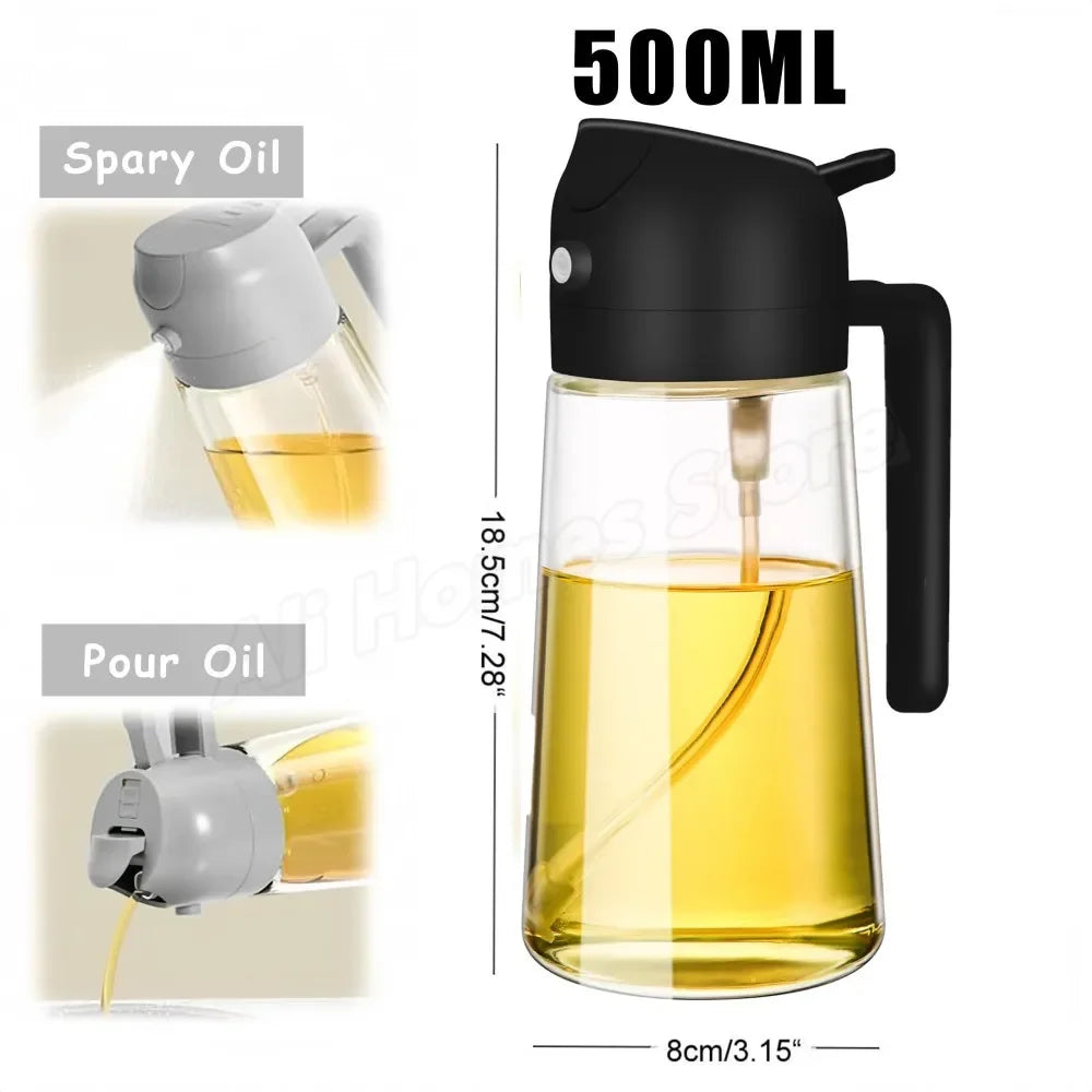 1-2PCS 2in1 Spray Oil Dispenser Oil Jar Cruet BBQ 500ml Plastic Spray Sprayer Bottle Kitchen Baking Roasting Picnic Kitchen Tool