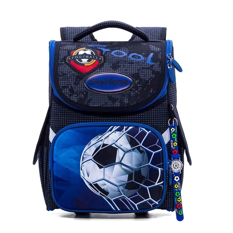 New 1-2 Grade Orthopedic Backpack for Boys Cartoon 3D Football School Bag Children's Backpack Primary School Waterproof Bookbags