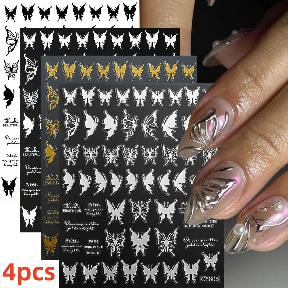 8Pcs Red Heart Nail Stickers 3D Bronzing Silver Gold Heart Shape Star & Moon Metal Totem Nail Slider Self-Adhesive DIY Nail Art*