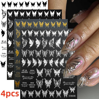 8Pcs Red Heart Nail Stickers 3D Bronzing Silver Gold Heart Shape Star & Moon Metal Totem Nail Slider Self-Adhesive DIY Nail Art*