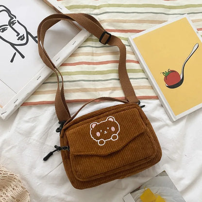 Cute Girl Canvas Bag Ins Small Crossbody Bag Female Student Solid Colour Simple Adjustable Strap Shoulder Bag Daily Women'S Bag
