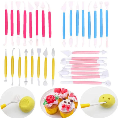 Cake Decorating 8Pcs Fondant Modelling Tools 16 Patterns Carving Flower Craft Clay Carving Pen Set Modeling Baking Accessories