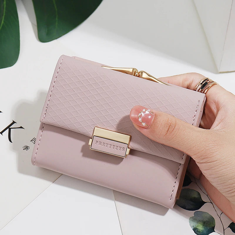 Purse Women's Short Korean PU plaid buckle triple Fold bag Folding niche fashion trend All-in-one Student Coin Coin Purse Women'