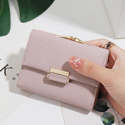 Purse Women's Short Korean PU plaid buckle triple Fold bag Folding niche fashion trend All-in-one Student Coin Coin Purse Women'