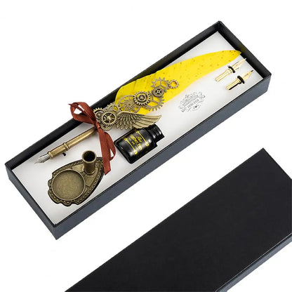 1 Set 0.5mm Quill Pen Ink Set Vintage Steampunk High Quality Gift Feather Dip Pen Set Glittering Signature Quill Pen Ink Set