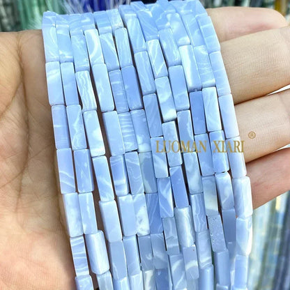 4x13mm Square Natural Stone Light Lavender Chalcedony Loose Spacer Beads for Jewelry Making Diy Bracelet Charms Accessories