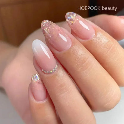 24pcs Black 3D Bow Almond Fake Nails Tips Pearl Love Sequin Design False Nails Art Removable Waterproof Artificial Press on Nail