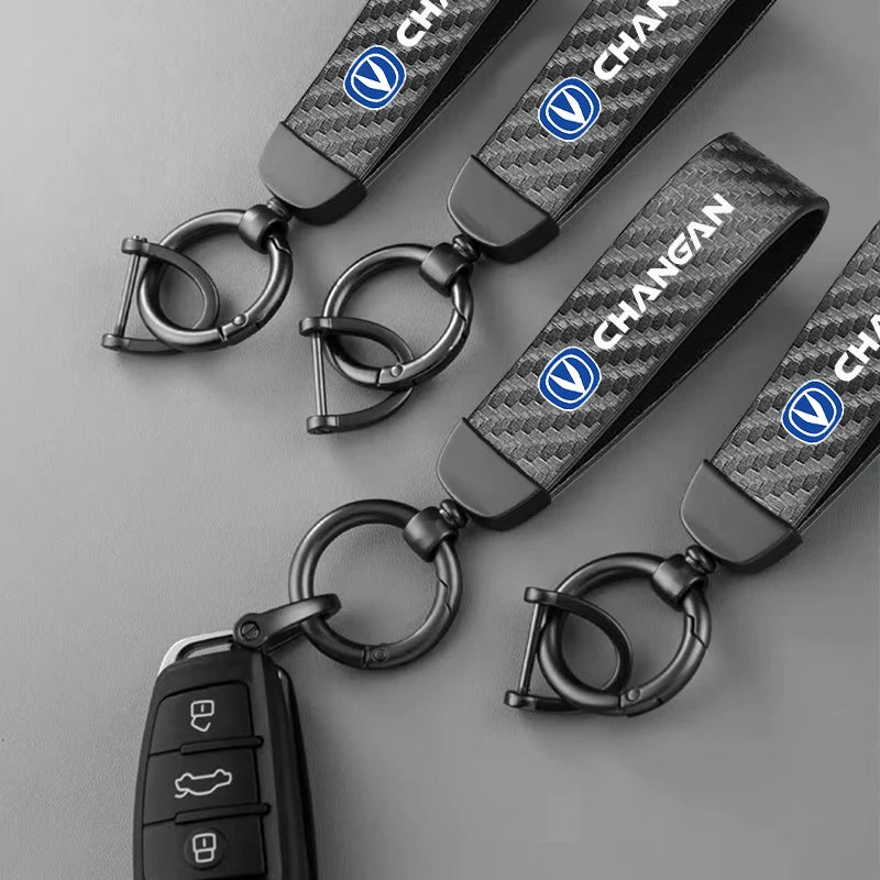 Carbon Leather Car Keychain Chain Key Rings Degree Rotating Horseshoe Rings for Changan CS25 CS35 CS55 CS75 CS85 CS95