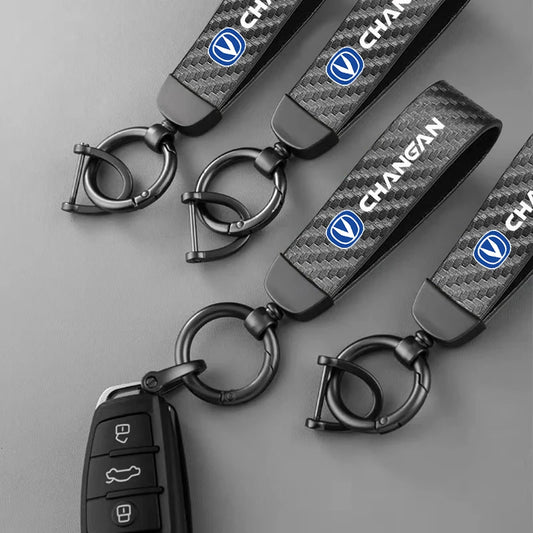 Carbon Leather Car Keychain Chain Key Rings Degree Rotating Horseshoe Rings for Changan CS25 CS35 CS55 CS75 CS85 CS95