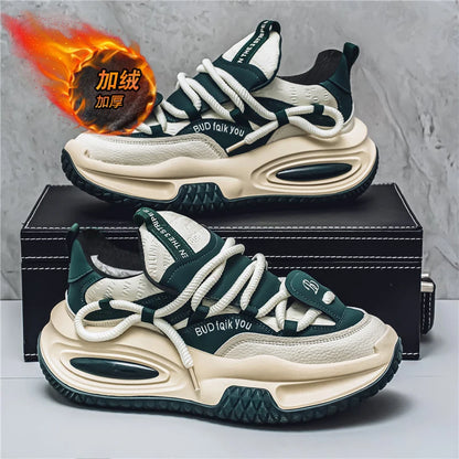 Fashion Platform Sneakers Men British Style Winter Walking Shoes For Men Street Style Chunky Vulcanized Shoes Sneakers Male 2024