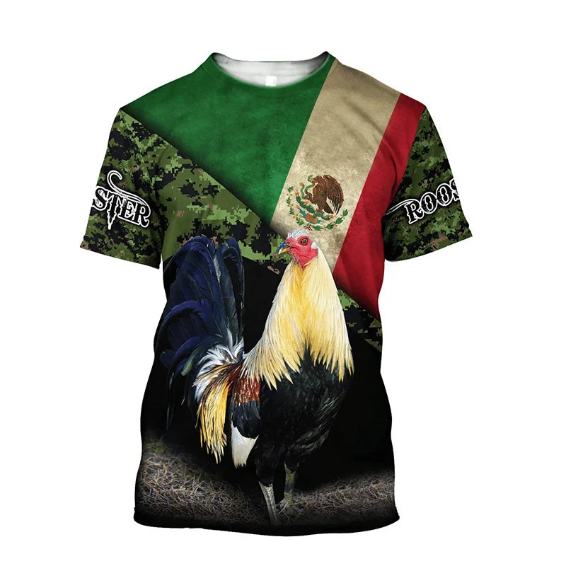 Rooster Fight Pattern T Shirt For Men Funny Chicken 3D Printed Tees Summer Casual Short Sleeve Round Neck Tops Unisex T-Shirts