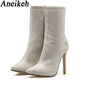 Aneikeh Spring Banquet Sexy Shiny Crystal Rhinestones Women's Ankle Boots High Heels Nightclub Modern Booties For Females Shoes