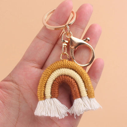 Lovely Hand Knitted Rainbow Tassel Keychain For Women Girl Cute Weave Key Ring Pendant Handbag Hanging Decoration Car Key Charms
