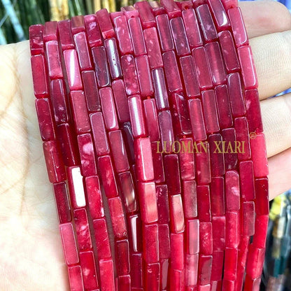 4x13mm Square Natural Stone Light Lavender Chalcedony Loose Spacer Beads for Jewelry Making Diy Bracelet Charms Accessories