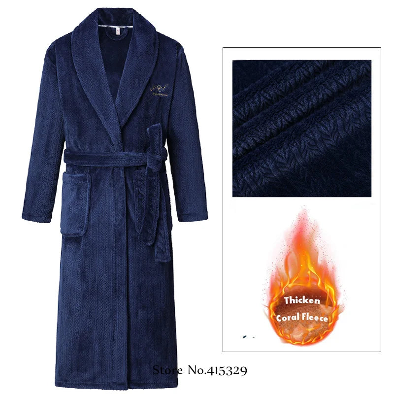 Big Size 3Xl 4Xl Kimono Robe Gown Winter New Men's Homewear Coral Fleece Bathrobe Shower Peignoirs Loose Thicken Nightwear