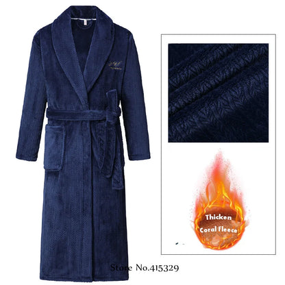 Big Size 3Xl 4Xl Kimono Robe Gown Winter New Men's Homewear Coral Fleece Bathrobe Shower Peignoirs Loose Thicken Nightwear