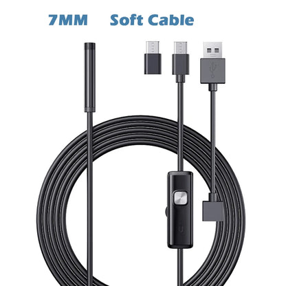 Android Endoscope Camera 7MM 5.5MM Mini Lens 3IN1 TYPE-C Micro USB 6LEDs Waterproof Inspection Borescope for Samsung Huawei PC