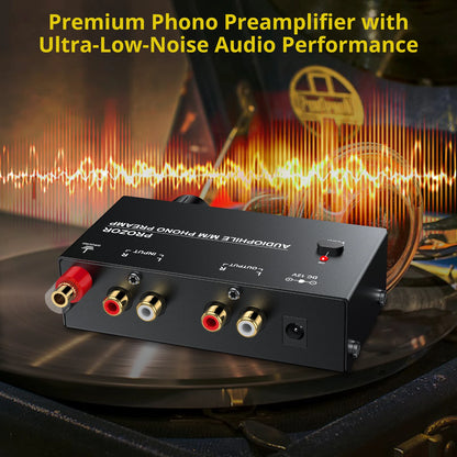 PROZOR Phono Preamplifier Converter Audiophile M/M Phono Preamp Preamplifier with Level Control 2 RCA Input & Output for AK-750S