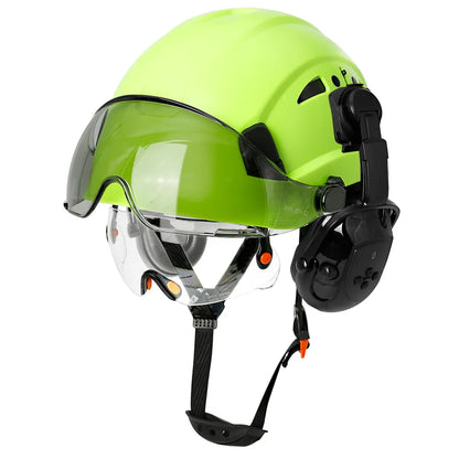 Bluetooth 5.0 Earmuffs Safety Helmet With Visors For Engineer ABS Carbon Fiber Pattern Construction Hard Hat Industrial Cap ANSI