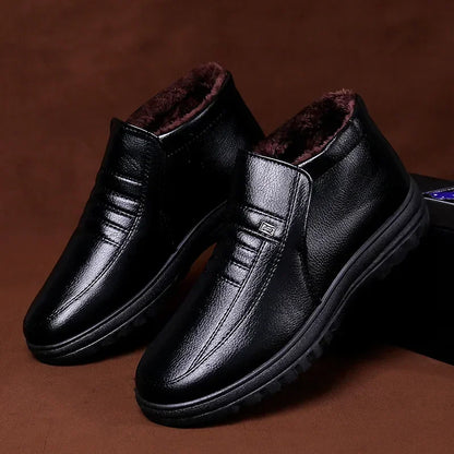 Winter Waterproof Men's Casual Leather Shoes Flannel High Top Slip-on Warm Winter Shoes for Mens Work Shoes 2024